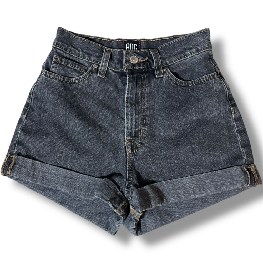 BDG Urban Outfitters Black Denim Cuffed Mom High Waisted Shorts - Picture 11 of 16